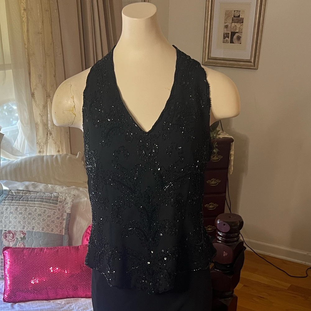 Elegant Black Beaded Women's Top